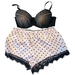 NEW Jezebel Pink Black Plunge Push-up Bra, new MATCHING FREE Bottom — SZ 34C